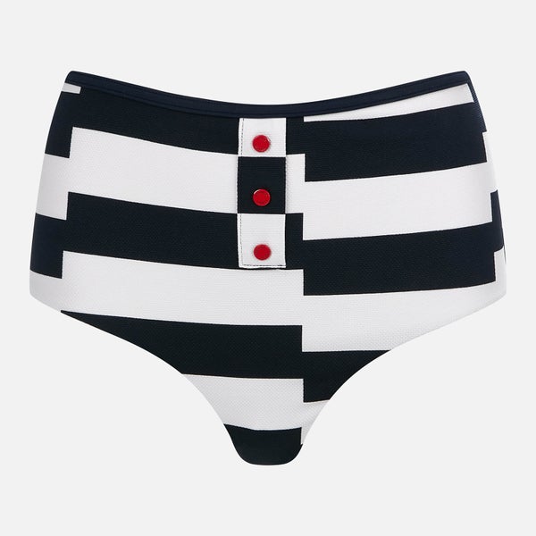 Tommy Hilfiger Women's High Waist Bikini Bottoms - Broken Stripe Pitch Blue