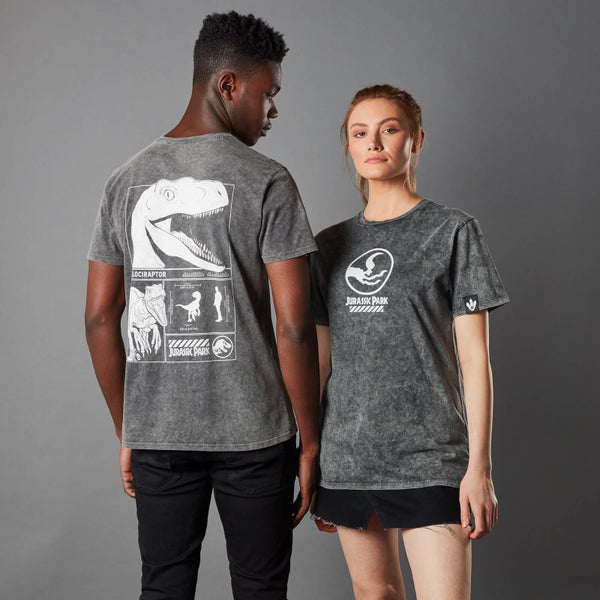 Jurassic Park Primal Raptor Unisex T-Shirt - Black Acid Wash