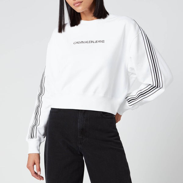 Calvin Klein Jeans Women's Stripe Tape Cropped CN Sweatshirt - Bright White