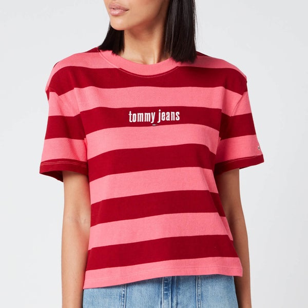 Tommy Jeans Women's Stripe Logo T-Shirt - Glamour Pink/Red Wine