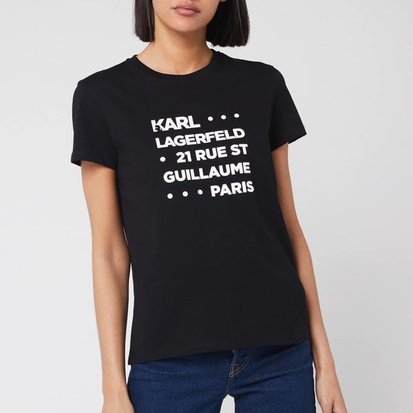 Karl Lagerfeld Women's Stacked Logo Address T-Shirt - Black