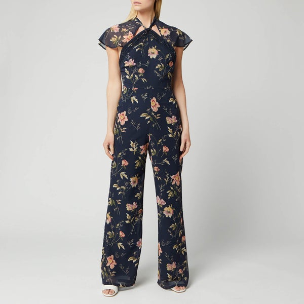 Hope & Ivy Women's Tara Jumpsuit with Back Cut Out - Navy Floral