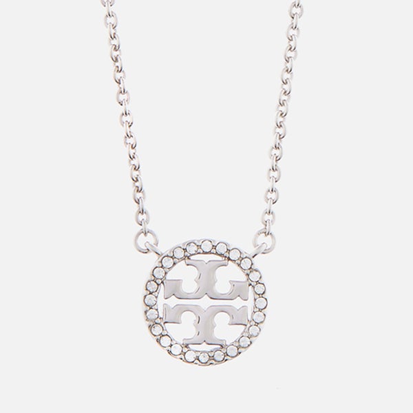 Tory Burch Women's Crystal Logo Delicate Necklace - Tory Silver