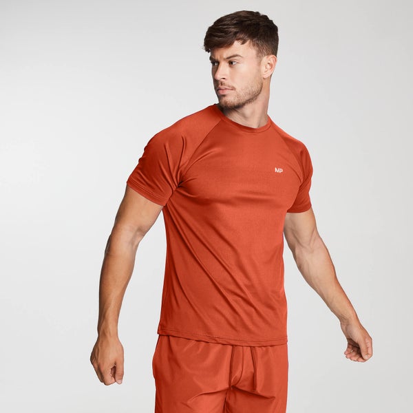 Pánské tréninkové tričko s krátkým rukávem s potiskem – Oranžové
