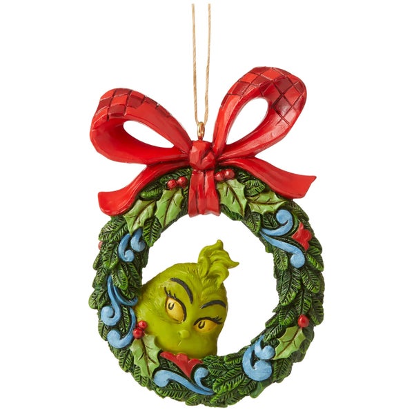 The Grinch door Jim Shore Grinch Gluurt door Krans (hangend ornament) 9 cm