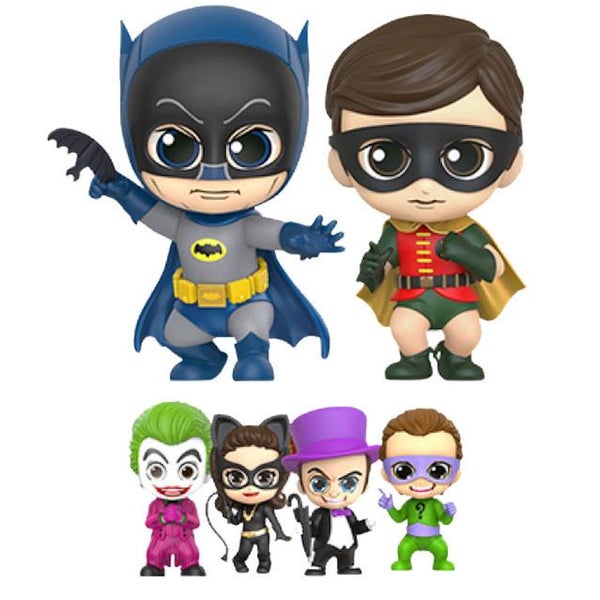 Lot de figurines Cosbaby Batman, Robin et Vilains 11cm - Batman 1966 - Hot Toys