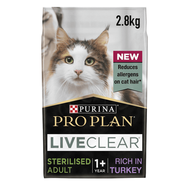 Repeat Delivery - PRO PLAN LIVECLEAR Cat-Allergen Reducing Dry Sterilised Adult Food - Turkey - 2.8KG