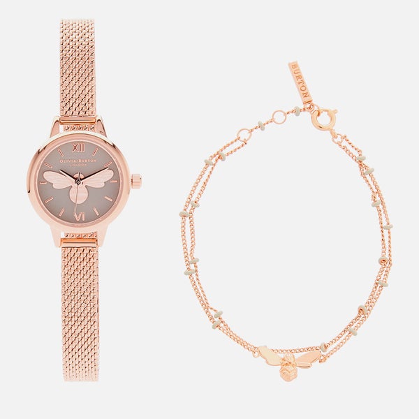 Olivia Burton Women's Mini Lucky Bee Watch and Bracelet Giftset - Rose Gold