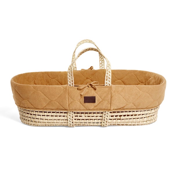 The Little Green Sheep Natural Quilted Moses Basket and Mattress - Honey