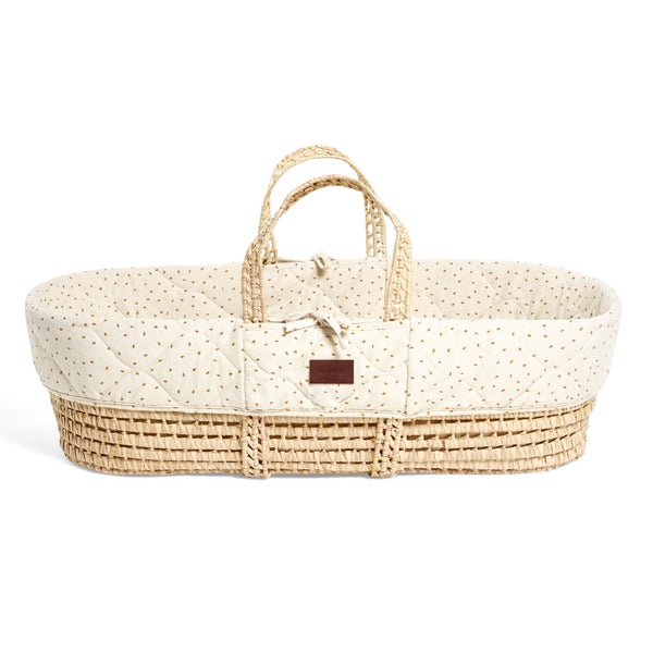 The Little Green Sheep Natural Quilted Moses Basket and Mattress - Linen Rice