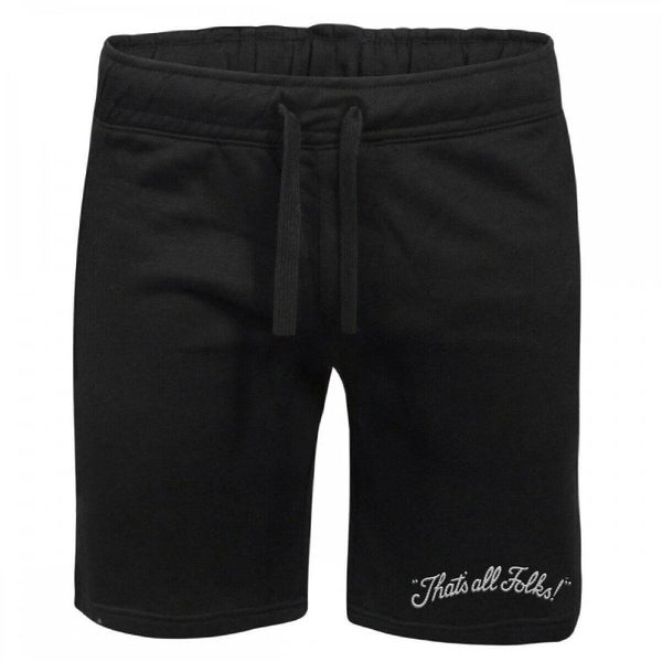 Looney Tunes That's All Folks Embroidered Unisex Jogger Shorts - Black