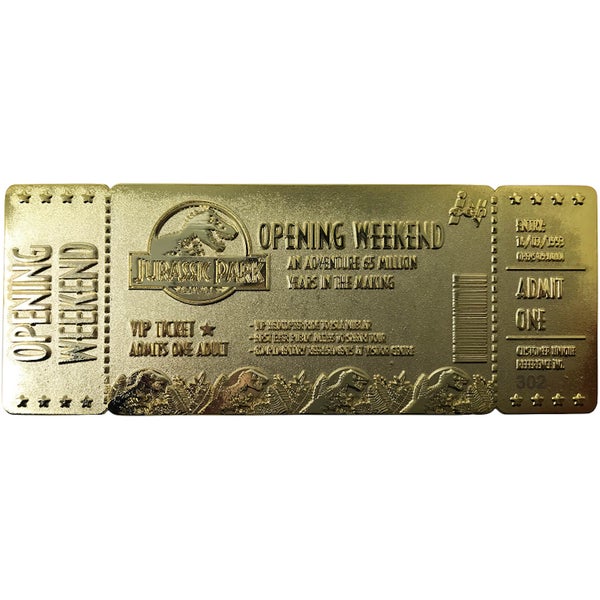 Jurassic Park 24K Gold Plated Entrance Ticket - Limited Edition