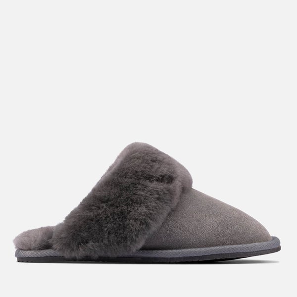 Clarks Women's Warm Lux Suede Mule Slippers - Grey