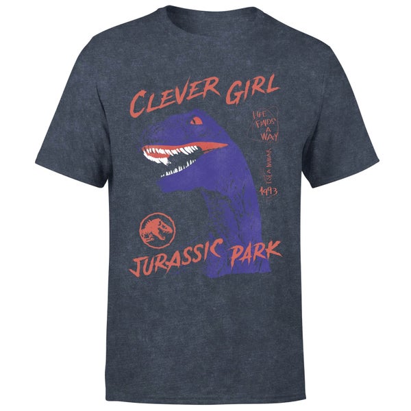 Jurassic Park Life Finds A Way Raptor Unisex T-Shirt - Navy Acid Wash
