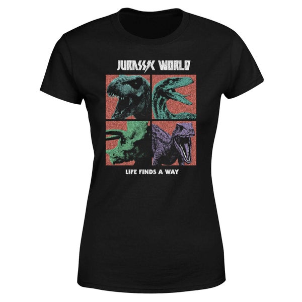 Jurassic Park World Four Colour Faces Women's T-Shirt - Black