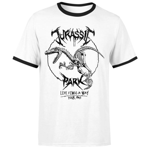 Jurassic Park Raptor Drawn Unisex Ringer T-Shirt - White/Black