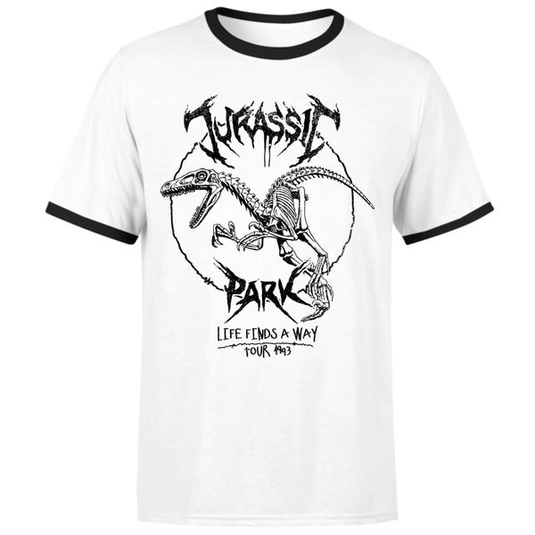 T-shirt Jurassic Park Raptor Drawn Ringer - Blanc/Noir - Unisexe