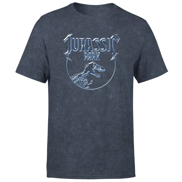 Jurassic Park Logo Metal Unisex T-Shirt - Navy Acid Wash