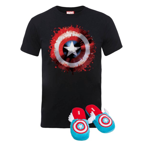 Lot Captain America T-shirt et Pantoufles - Pantoufles tailles S/M