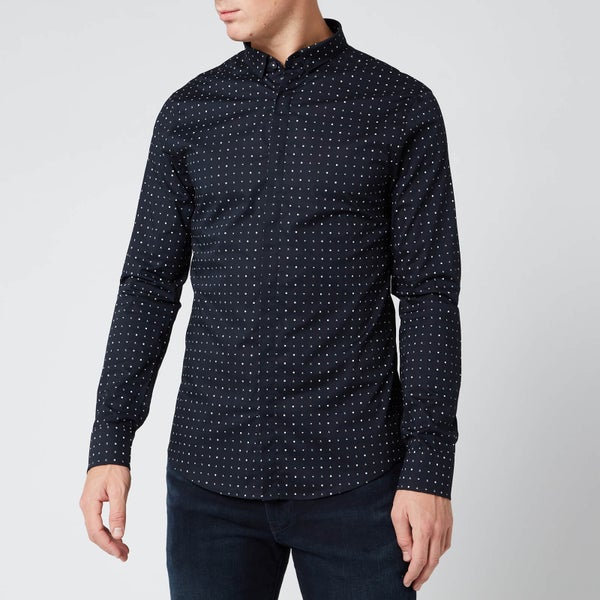 Armani Exchange Men's All Over Print Long Sleeve Shirt - Navy