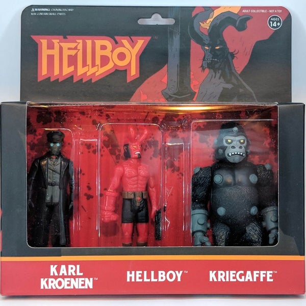 Super7 Hellboy ReAction-Figur 3er-Pack - Hellboy mit Hörnern, Karl Kroenen, Kriegsaffe Ape