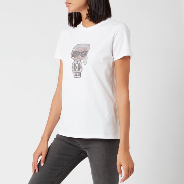 KARL LAGERFELD Women's Ikonic Rhinestone Karl T-Shirt - White
