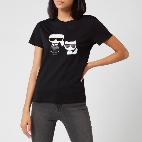 KARL LAGERFELD Women's Ikonic Karl & Choupette T-Shirt - Black