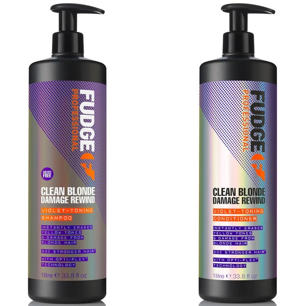 Fudge Professional Clean Blonde Damage Rewind Violet-Toning Shampoo and Conditioner Bundle 1L