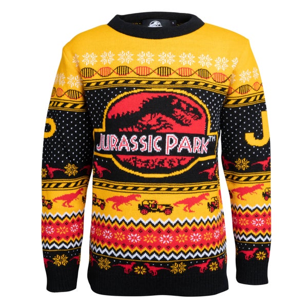 Jurassic Park Kids Christmas Knitted Jumper - Yellow