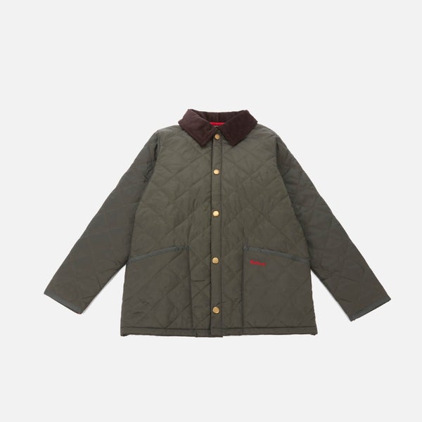Barbour Heritage Boys' Liddesdale Quilt Jacket - DK Olive/Red