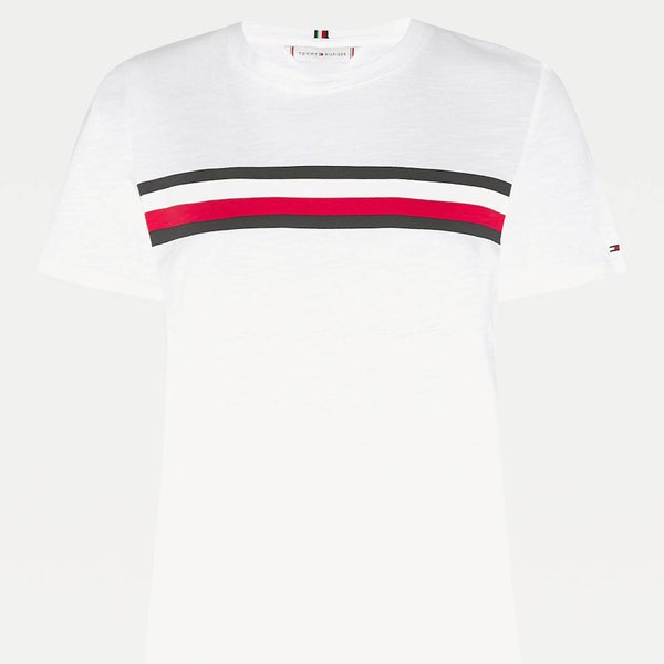 Tommy Hilfiger Women's Regular Crew Neck Global Stripe T-Shirt - White