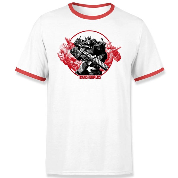 T-shirt Ringer Transformers Earthrise Retro Blanc/Rouge - Unisexe