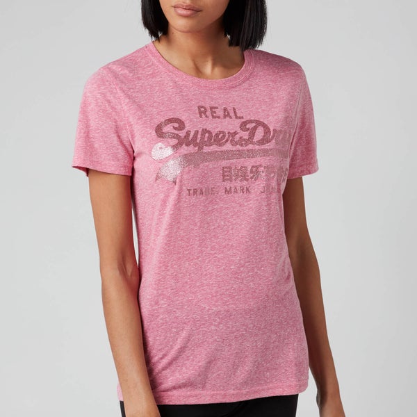 Superdry Women's Vl Tonal Glitter T-Shirt - Pink Snowy