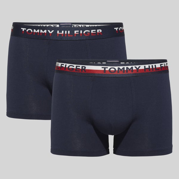 Tommy Hilfiger Men's Tommy Th2 Reverse Waistband 2 Pack Trunks - Blue/White
