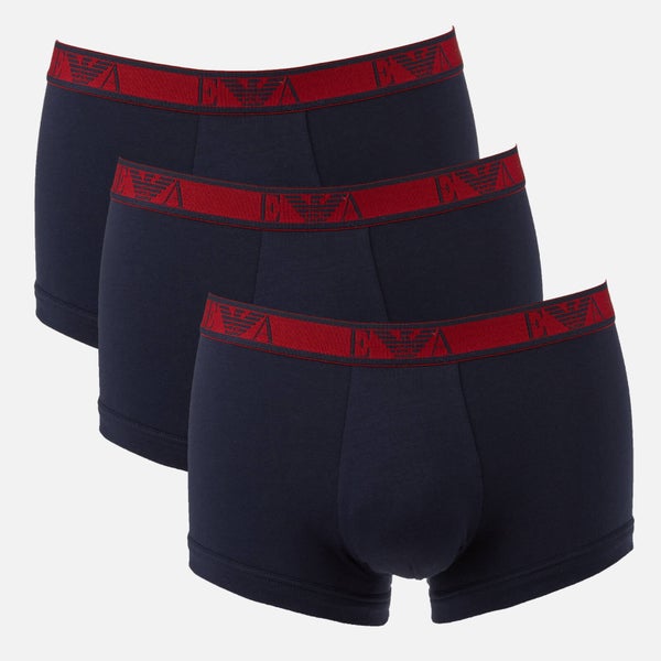 Emporio Armani Men's Monogram 3 Pack Trunk Boxer Shorts - Burgundy/Multi