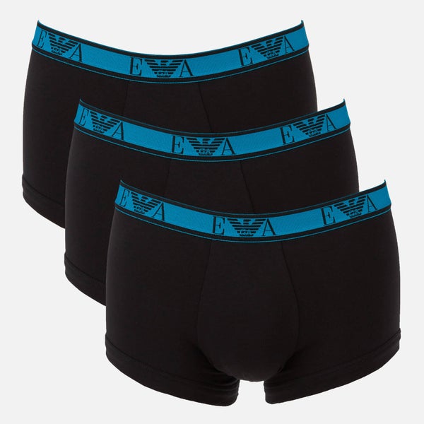 Emporio Armani Men's Monogram 3 Pack Trunk Boxer Shorts - Blue