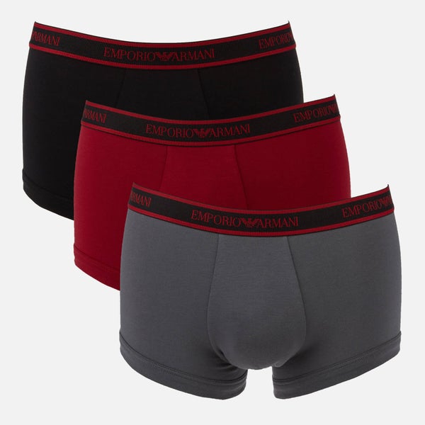 Emporio Armani Men's Logoband 3 Pack Trunk Boxer Shorts - Burgundy/Grey/Black
