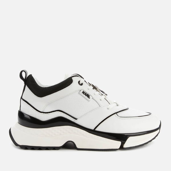 KARL LAGERFELD Women's Aventur Astral Plane Leather Running Style Trainers - White/Black