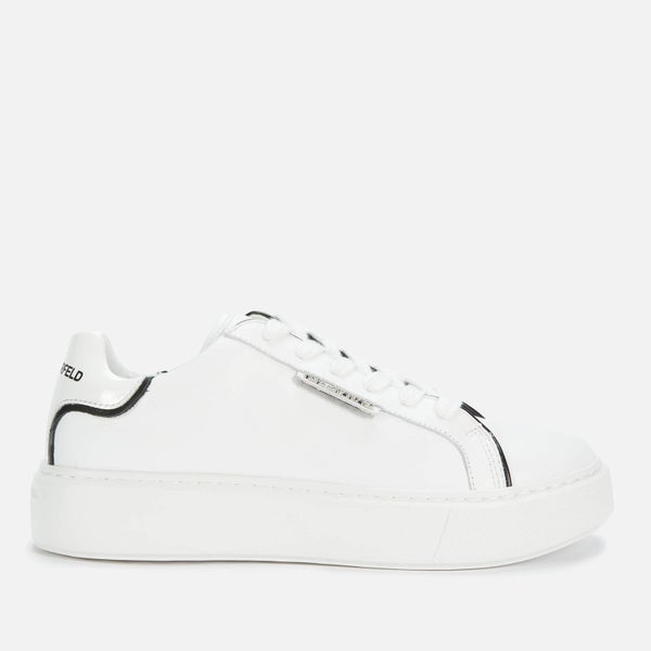 KARL LAGERFELD Women's Maxi Kup Lo Lace Leather Flatform Trainers - White