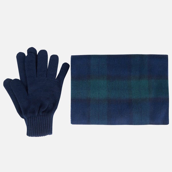 Barbour Men's Tartan Scarf and Gloves Gift Set - Navy Check