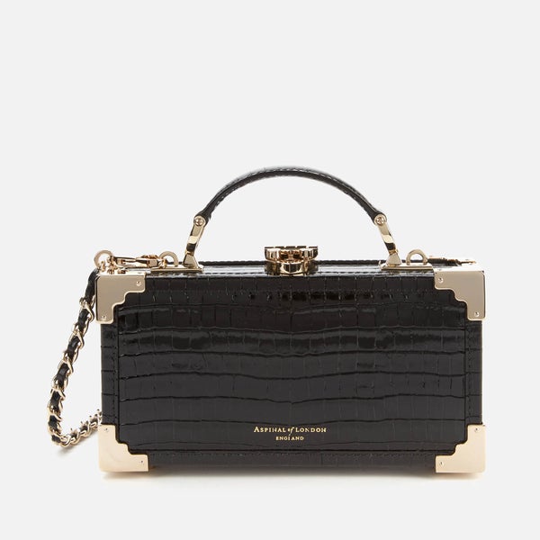 Aspinal of London Women's Trinket Trunk Deep Shine Small Croc Bag - Black