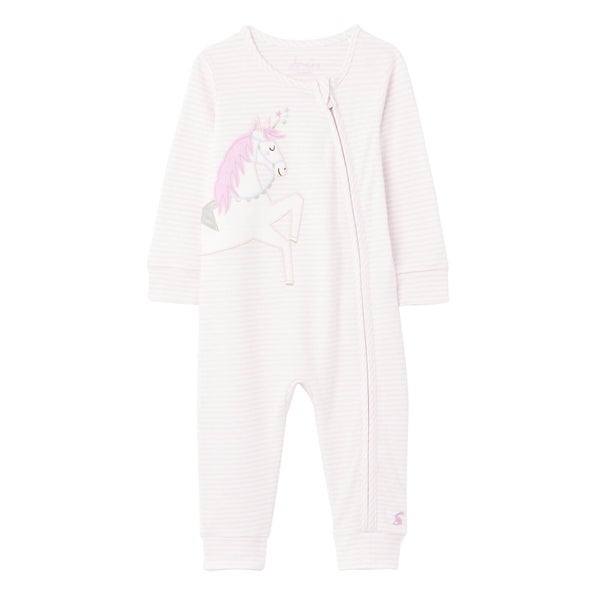 Joules Babies' Winfield Zip Babygrow - Lilac Stripe Unicorn