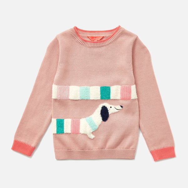 Joules Kids' GeeGee Intarsia Knit Jumper - Pink Dog