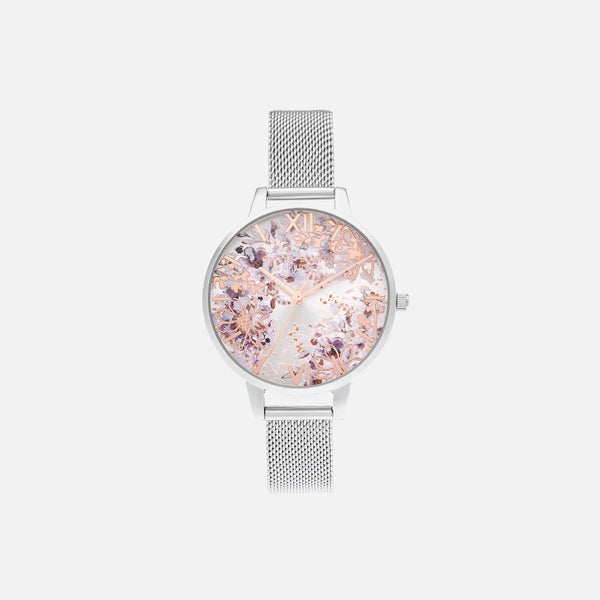 Olivia Burton Women's Abstract Floral Demi Mesh Watch - Silver & Rose Gold