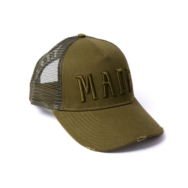 Milliner Military Olive Distressed Cotton Trucker Made 3D Embroidered