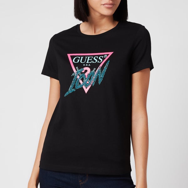 Guess Women's Crew Neck Icon T-Shirt - Jet Black