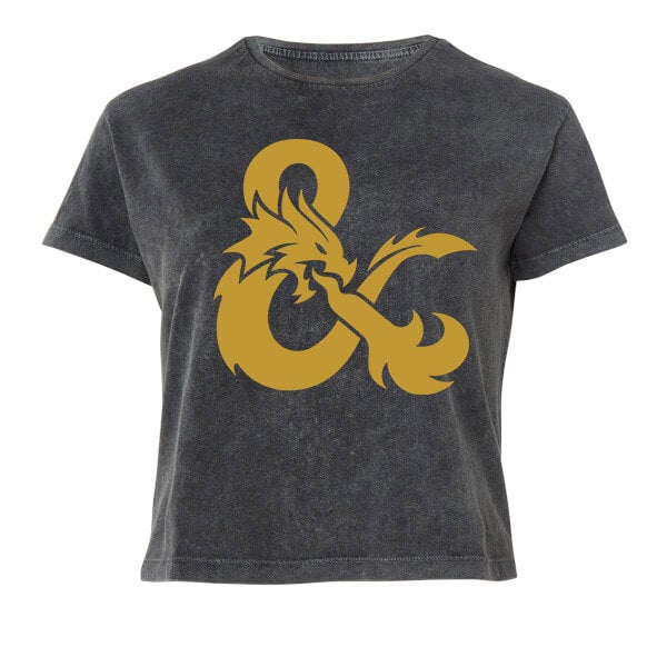 Dungeons & Dragons Gold Ampersand Women's Cropped T-Shirt - Black Acid Wash