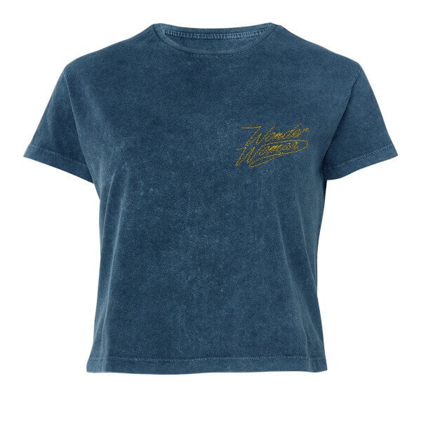 Wonder Woman Logo Women's Cropped T-Shirt - Navy Acid Wash