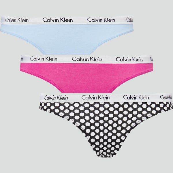 Calvin Klein Women's 3-Pk Thong - Dot Black/Blu Cantrel/Bright Magenta