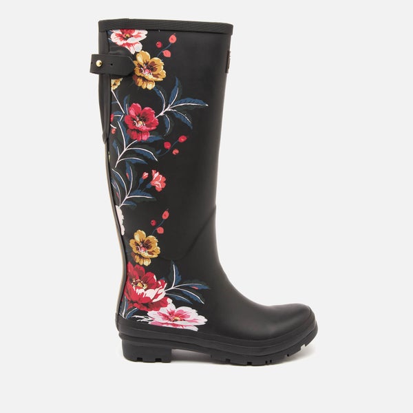 Joules Women's Tall Printed Wellies with Back Gusset - Black Border Floral